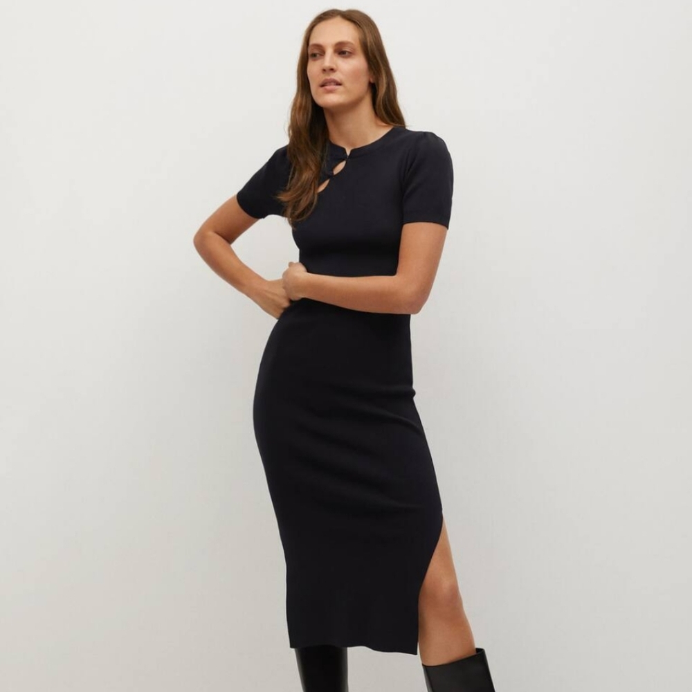 NWT Mango knit dress XS with side split collar